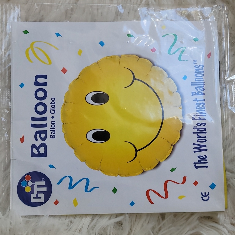 Smiley Face Foil Balloon, 18", Yellow